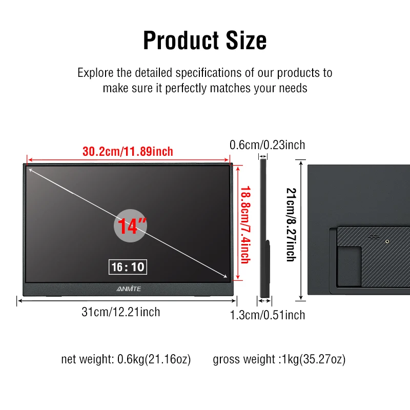 Moniteur tactile Portable de 14 pouces, Non tactile en option, pour ordinateur de jeu 16:10 400cd/m2, affichage extensible pour XBox PS4/5 Switch Loptop – Image 4